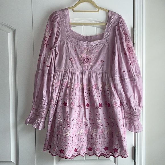LoveShackFancy freja dress bell sleeve pink Mini Long Sleeved Dress size 8 - Picture 3 of 11